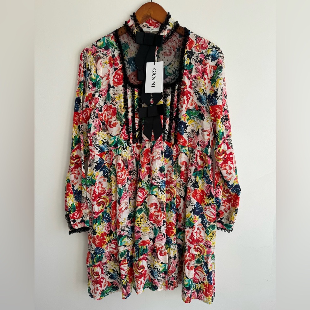 Ganni Silk Maple Dress- Size 34 - Color- multi